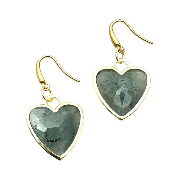 Womens Labradorite Gemstone Heart Gold Plated Earrings Pierced Chandelier - Picture 3 of 6